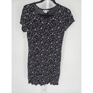 VTG Y2K Es.se Women's Black Floral Short Sleeve Crewneck Mini Dress Size L
